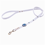 White leather dog leashes with circle and Blue Cat Eye gem stones