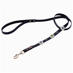 Brown leather dog leashes with 3 circles and Hematite gem stone