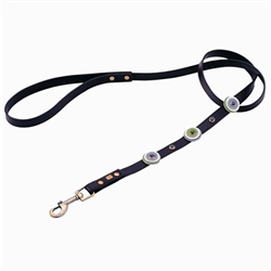 Brown leather dog leashes with 3 circles and Hematite gem stone