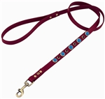 Red leather dog leash with faceted Turquoise & Onyx gem stone