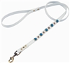 White leather dog leash with faceted Turquoise & pink Cat Eye