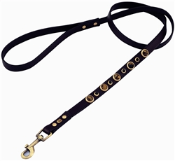 Brown leather dog leash with faceted Tiger Eye & Onyx