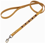 Yellow leather dog leash with faceted Carnelian & Purple Glass