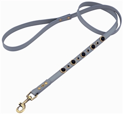 Gray leather dog leash with faceted Blue Sand Stone & Sodalite
