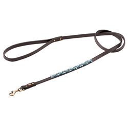 Brown leather dog leash with beaded Aventurine & Turquoise.