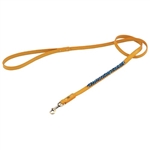 Yellow leather dog leash with beaded Turquoise & Sodalite.