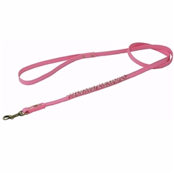 Dark pink leather dog leash with beaded pink Quartz.