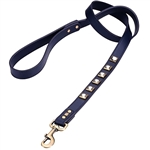 Monte Carlo blue leather dog leash with princess cut square Rhinestones