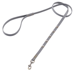 Gray leather dog leash with faceted crystal rhinestone