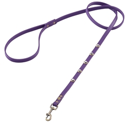 Purple leather dog leash with faceted crystal rhinestone