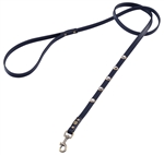 Blue leather dog leash with faceted crystal rhinestone
