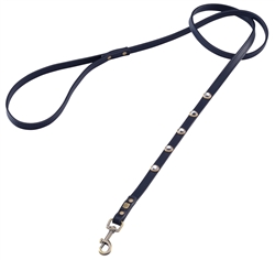 Blue leather dog leash with faceted crystal rhinestone