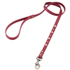 Red leather dog leash with glass pearl cabochons and round brass studs