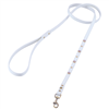 White leather dog leash with lavender glass cabochons and round brass studs