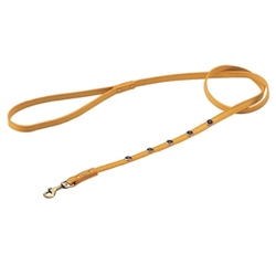 Yellow leather dog leash with faceted Amethyst gem stone