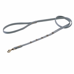 Gray leather dog leash with faceted Hematite gem stone