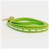 Green mini leather dog leash with mother of pearl tube-shaped beads