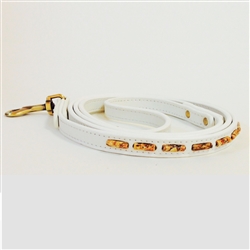 White mini leather dog leash with picture jasper tube-shaped beads