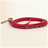 Red Mini Stripes leather dog leash with hematite tube-shaped beads