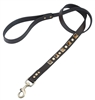 Brown leather dog leash with brass studs and pyramid Tiger Eye cabochons