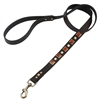 Brown leather dog leash with brass studs and pyramid Red Jasper cabochons