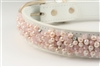 White leather dog collar with Pearls and Quartz beads